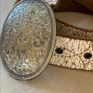 Vintage Distressed White Leather Cowboy Belt